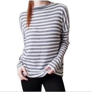Lucky Brand Cloud Jersey Oversized Rib Mock Neck Raw Hem Stripe Shirt Size S